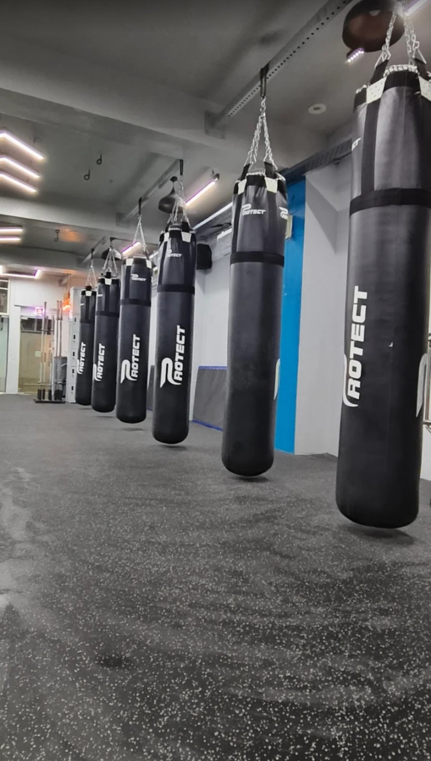 Boxing bags in the OMNI FIT combat training area